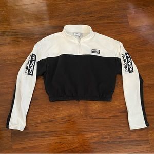 Adidas black and white crop 3/4 zip sweatshirt size Med.